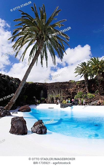 Swimming pool in the lava cave, Jameos del Agua, built by the artist Cesar Manrique, Lanzarote, Canary Islands, Spain, Europe