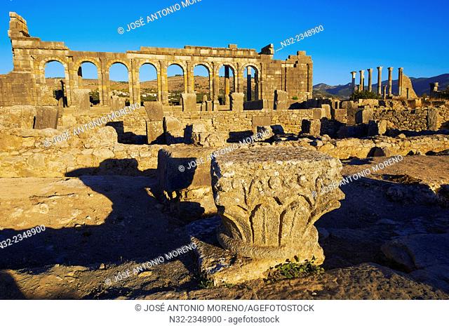 Volubilis, Mulay Idris, Meknes, Roman ruins of Volubilis, UNESCO World Heritage Site, Morocco, Maghreb, North Africa