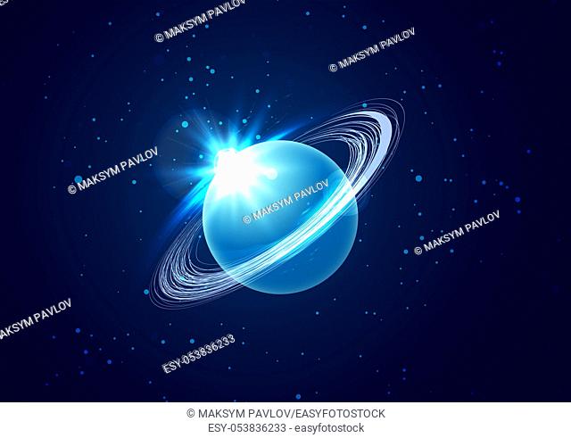 Planet Uranus in space background with star. The planet in astrology is responsible for modern technologies and innovations. Vector illustration
