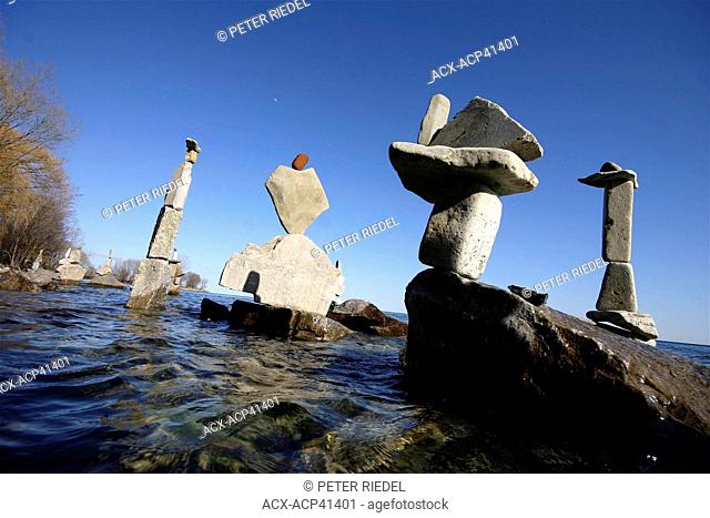 Balanced rocks, Len Ford Park, Humber Bay, Lake Ontario, Toronto, Ontario, Canada