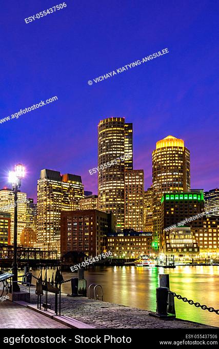 Boston Downtown skylines building cityscape sunset at Boston city, MA, USA