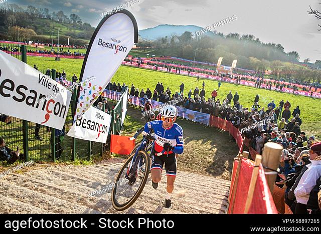French Clement Venturini pictured in action during the men's elite race at the Cyclocross World Cup cyclocross event in Besancon, France, Sunday 29 January 2023