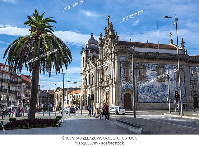 Carmelite Church (Igreja dos Carmelitas Descalcos) and Carmo Church (Igreja do Carmo) in Vitoria parish of Porto, Portugal. View from Lion's Square