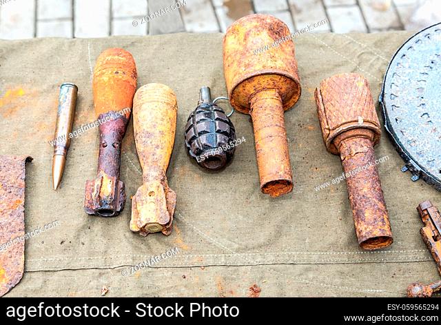 Old, rusty ammunition of the Soviet army during the second world war
