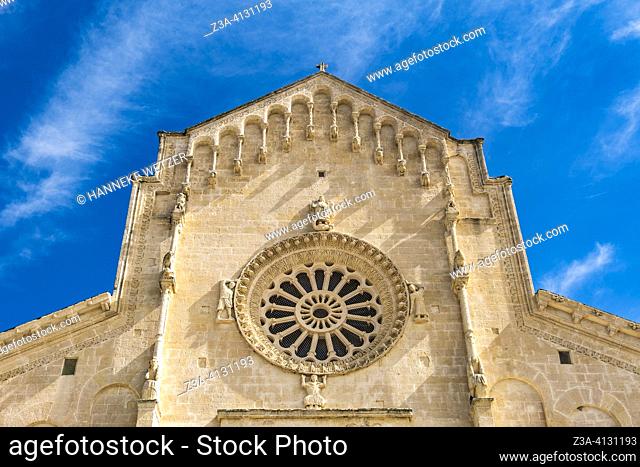 The cathedral of ancient town 'Sassi di Matera' in Matera, Puglia, Italy. The Cathedral or the Duomo was built in 1268 and is one of the most important...