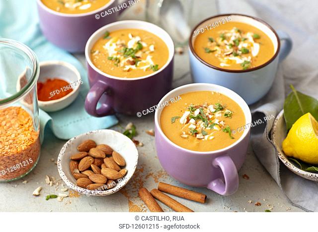 Red lentils and sweet potatoes cream sup with coconut milk