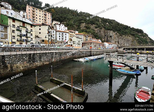 Elantxobe port at low tide, located on the east side of Cape Ogoño on the coast of Biscay