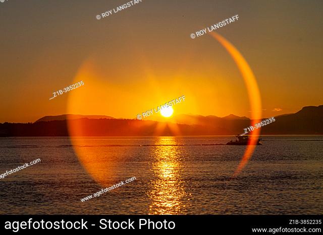 Sunset at Moses Point on the Saanich Peninsula of Vancouver Island with an optical halo
