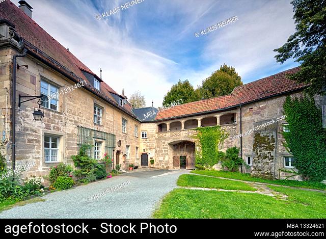 Castle complex; Moated Castle Mitwitz, Renaissance, house facade, garden, park, Mitwitz, Upper Franconia, Bavaria, Germany