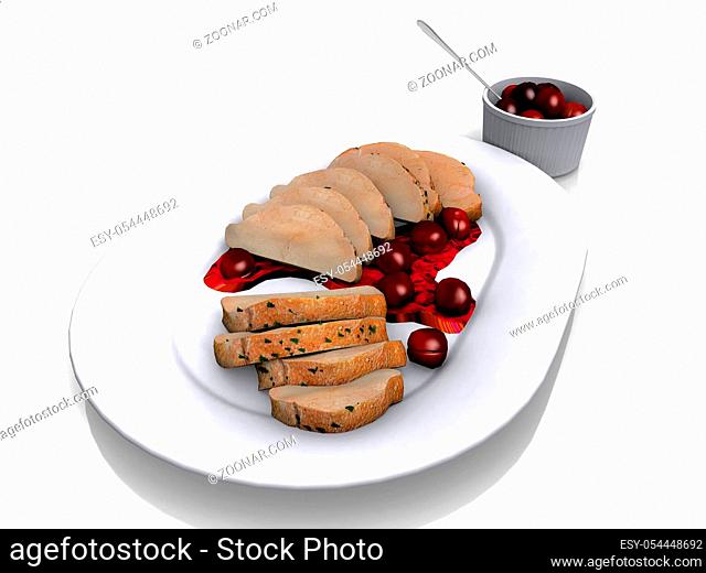 meat with cherries on a plate