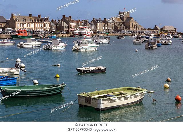 FISHING BOAT IN THE PORT OF BARFLEUR, LABELLED ONE OF THE MOST BEAUTIFUL VILLAGES OF FRANCE, MANCHE (50), FRANCE