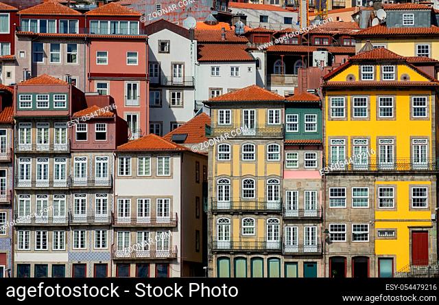 View of traditional colorful houses in Ribeira, Porto, Portugal, Iberian Peninsula, Europe