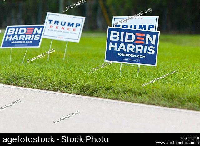 Signage during U.S. Election Day on November, 3 2020 in Pompano Beach, Florida. Credit: Maurice Ross/The Photo Access