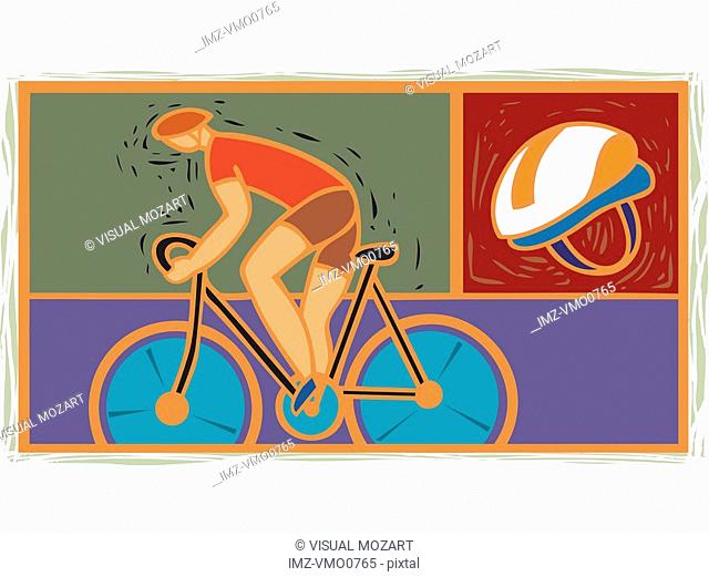 Illustration of a man bike riding