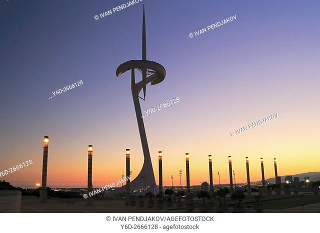 Montjuic Communications Tower at Sunset, Barcelona, Catalonia, Spain