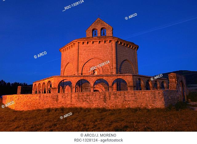 Santa Maria de Eunate at Dusk, Romanesque church, Eunate Church, Road to Santiago, Way of St, James, Muruzabal, Navarre, Spain