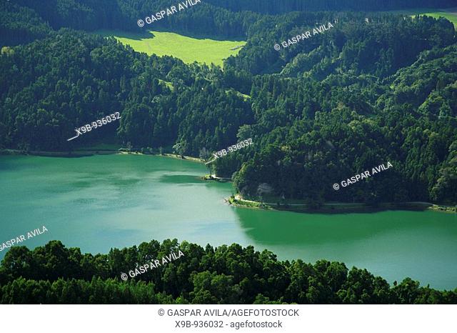 A different perspective of the Green Lake, inside Sete Cidades crater  Sao Miguel island, Azores, Portugal