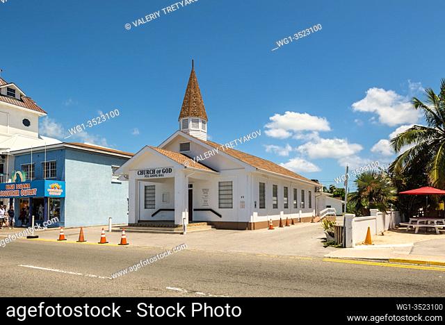 George Town, Grand Cayman Island, UK - April 23, 2019: The Church of God Full Gospel Hall in downtown George Town, Grand Cayman, Cayman Islands
