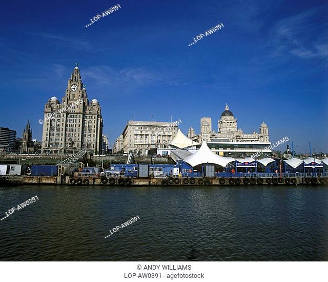 England, Merseyside, Liverpool, A view of Liverpool from the ferry on the River Mersey