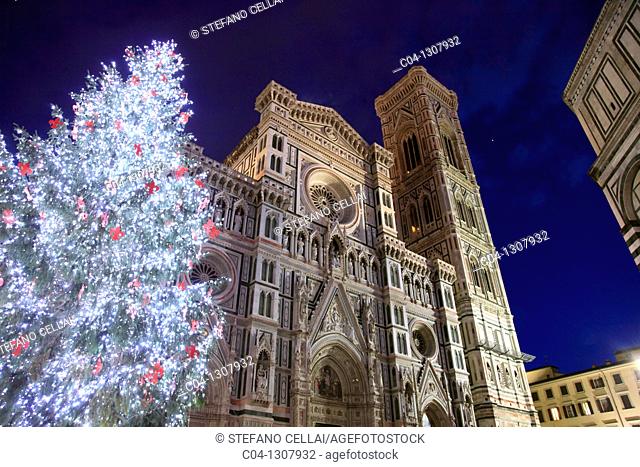 Italy, Tuscany, Florence, Cathedral, Christmas lights
