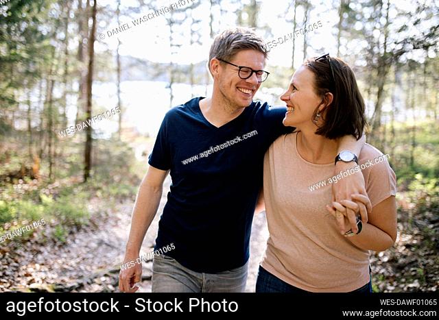 Happy couple in a forest