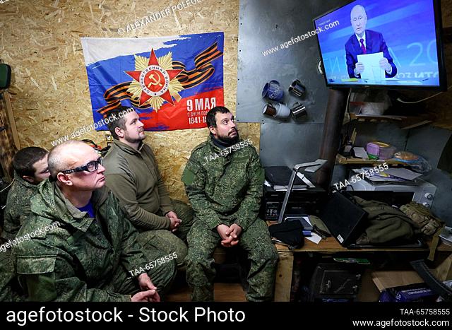RUSSIA - DECEMBER 14, 2023: Servicemen of the 1430th Motor Rifle Regiment stationed in the Zaporozhye sector of the special military operation's front