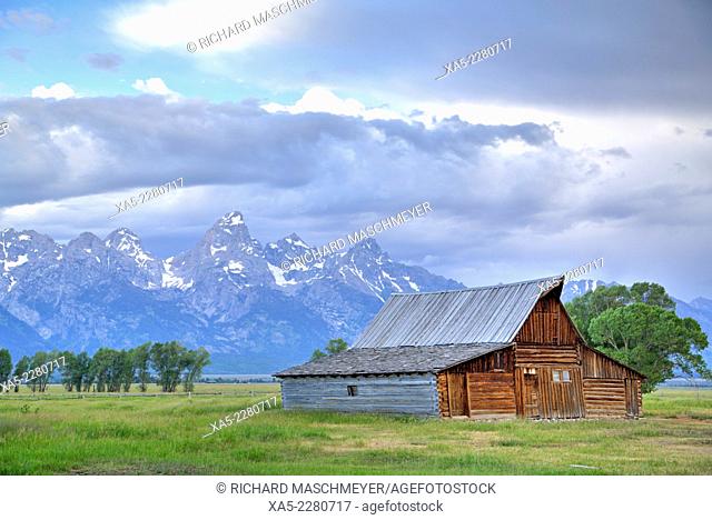 T. A. Moulton Homestead, dates from 1890's, barn, Morman Row, Grand Teton National Park, Wyoming, USA
