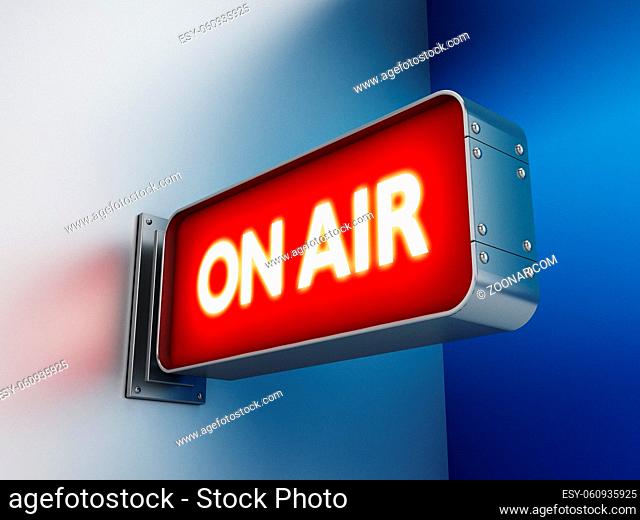 On air sign on white and blue background