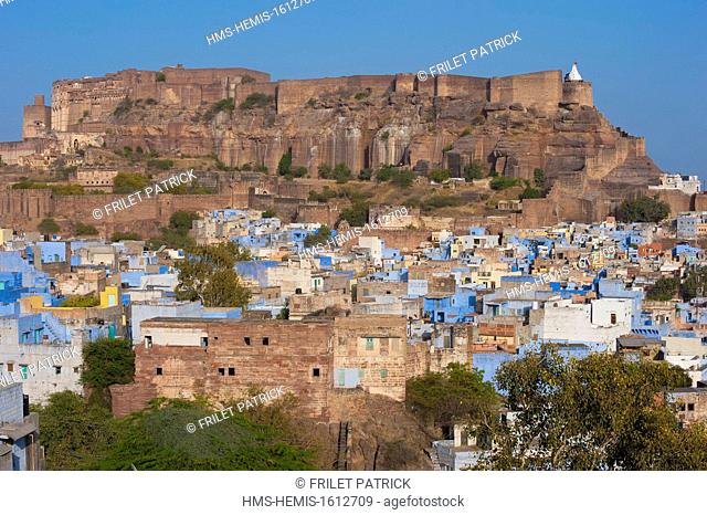 India, Rajasthan state, Jodhpur, the Mehrangarh Fort and the blue city