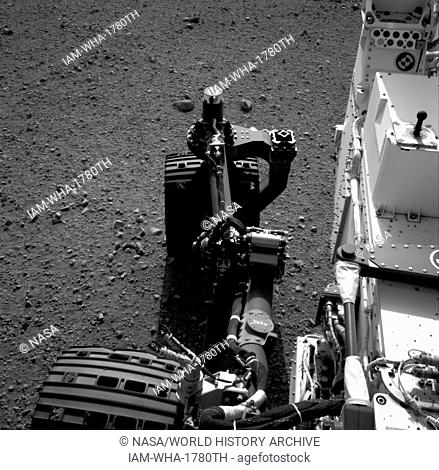This set of images shows the movement of the rear right wheel of NASA's Curiosity as rover drivers turned the wheels in place at the landing site on Mars