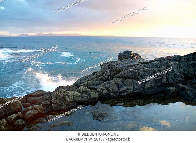 Sea waves near hotel Playa Blanca on Canary Islands, Lanzarote, Spain