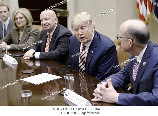 United States President Donald J. Trump speaks as US Representative Greg Walden (Republican of Oregon) Chairman of the US House Energy and Commerce Committee