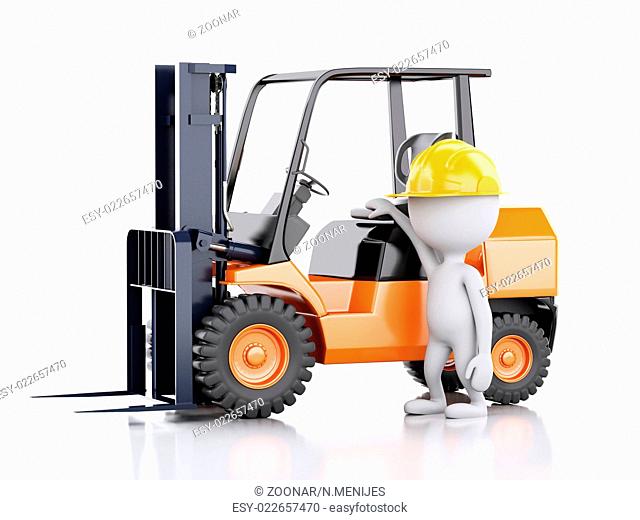 3d white people with a forklift truck