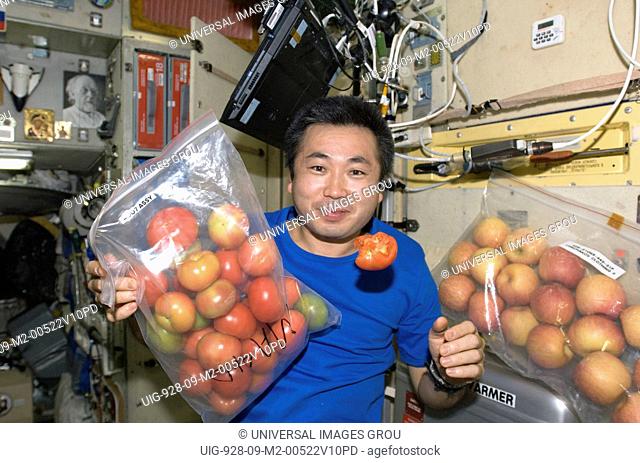 13 May 2009. Japan Aerospace Exploration Agency Jaxa Astronaut Koichi Wakata, Expedition 19/20 Flight Engineer, Is Pictured With Fresh Tomatoes And Apples In...