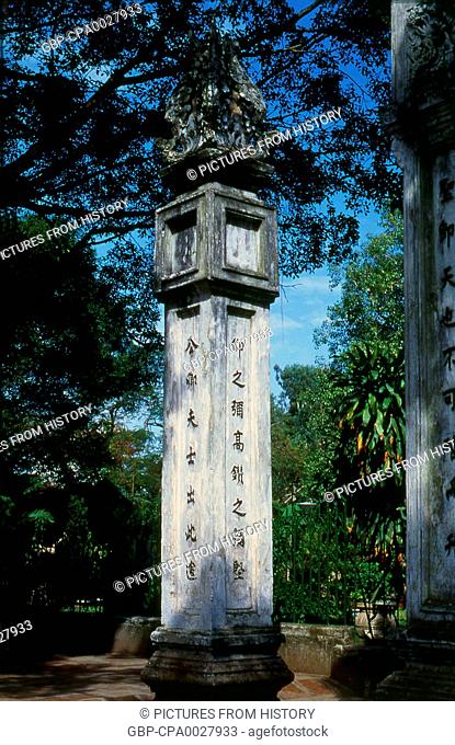 Vietnam: A pillar next to the Van Mieu Gate, the front entrance to the Temple of Literature (Van Mieu), Hanoi