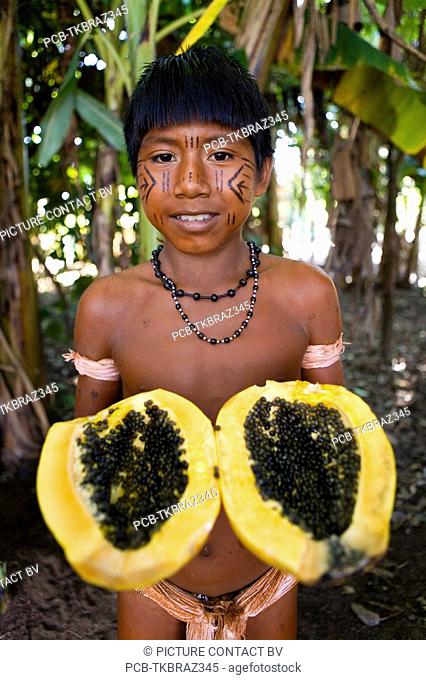 Portrait of a Xingu Indian in the Aamzone, Brazil
