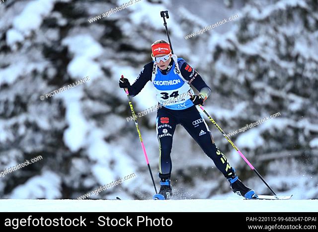 12 January 2022, Bavaria, Ruhpolding: Biathlon: World Cup, sprint 7.5 km, women. Franziska Hildebrand from Germany on the track. Photo: Sven Hoppe/dpa