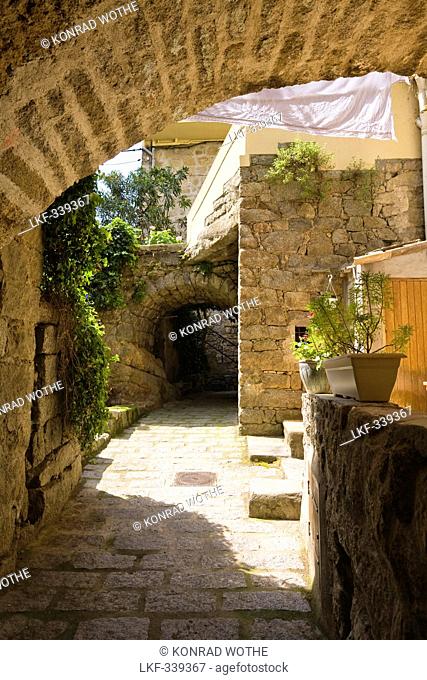 Alley in the old town of Sartene, Corsica, France, Europe