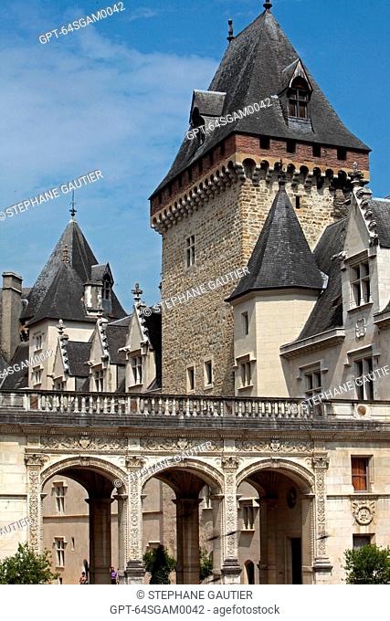 MONTAUSER TOWER, NAPOLEON III PORTICO AND WING, CHATEAU OF PAU WHERE HENRI IV KING OF FRANCE AND NAVARRE WAS BORN IN 1553, LISTED AS A HISTORIC MONUMENT IN 1840