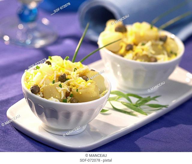 potato salad with egg mayonnaise and capers