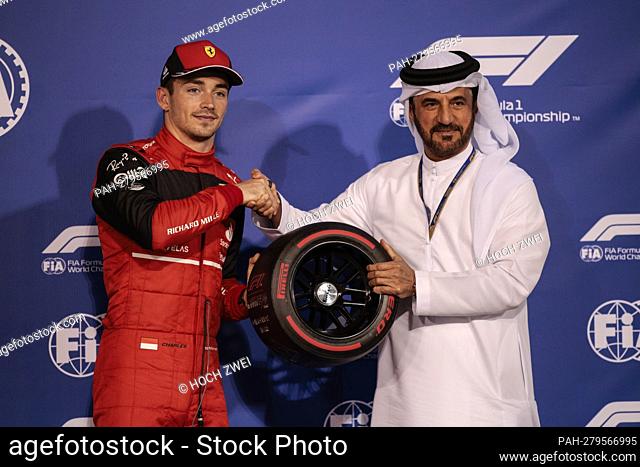 #16 Charles Leclerc (MCO, Scuderia Ferrari), Mohammed Ahmed bin Sulayem (UAE, FIA President), F1 Grand Prix of Bahrain at Bahrain International Circuit on March...