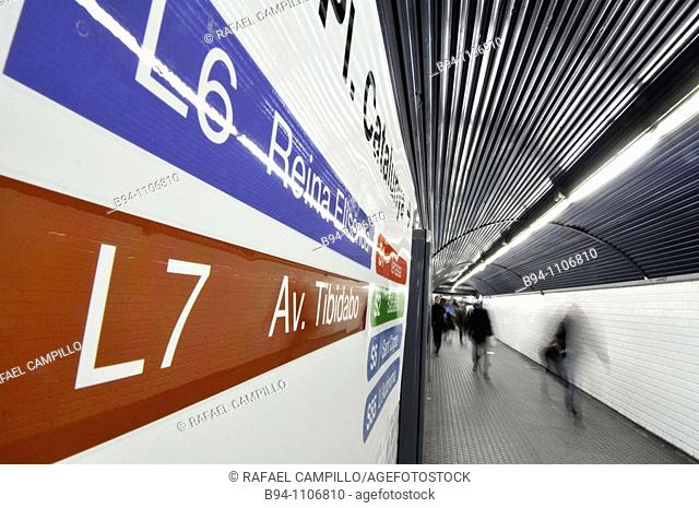 Corridors of subway station, Barcelona, Catalonia, Spain