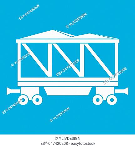 Railway wagon icon white isolated on blue background vector illustration
