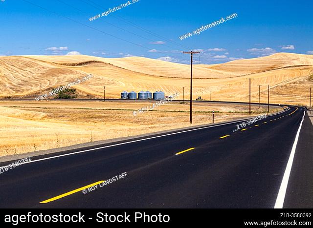 Recently paved highway through the Palouse farming district of eastern Washington State USA