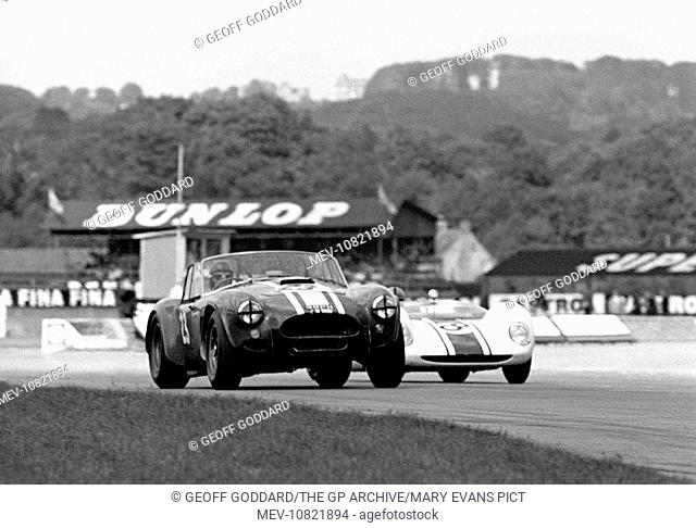 Goodwood. No23 Jack Sears' Willment Cobra, No 8 Denny Hulme's Brabham BT8 Climax in the Goodwood RAC TT, England 29th August 1964