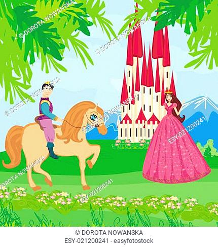 Prince riding a horse to the princess