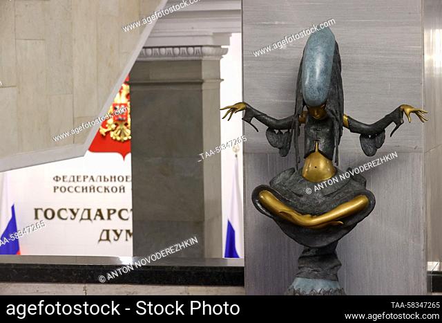 RUSSIA - APRIL 11, 2023: A statue is on display in the building of the Russian State Duma, lower house of the Russian parliament