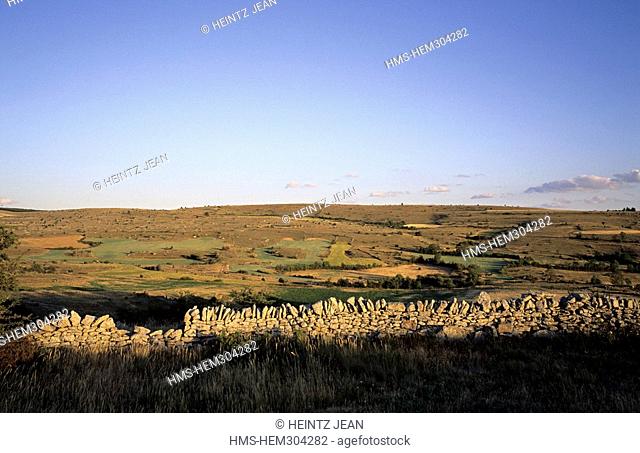 France, Lozere, Cevennes national park, listed as Biosphere Reserve by UNESCO, general view of Causse Mejean