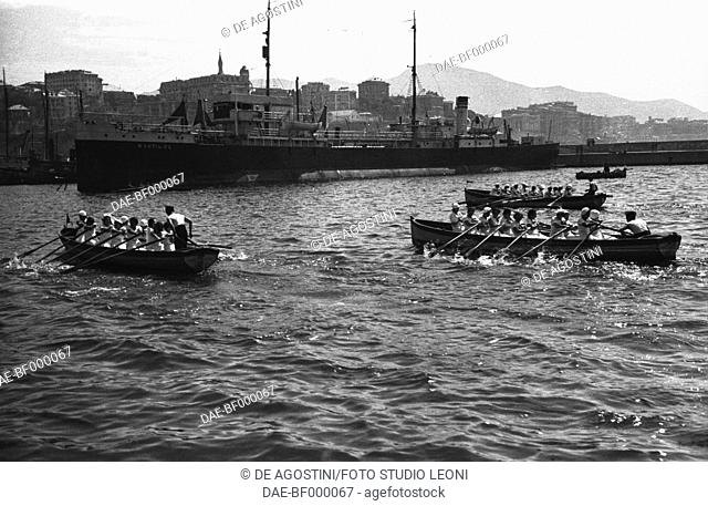 Race between rowing boats, celebration in honor of Simone Boccanegra first Doge of Genoa, June 26, 1936, Genoa, Italy, 20th century
