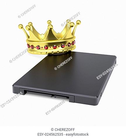 Solid-state drive with the crown. Isolated render on a white background